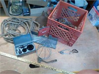 Hole drill bits, handyman mitre box, rope, chain