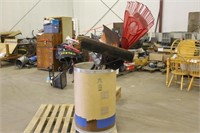 ASSORTED SHOVELS, BROOMS, HOES, RAKES, AND ITEMS