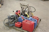 (2) HOSE REELS WITH ASSORTED GAS CANS