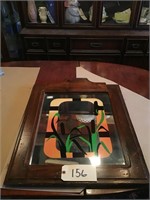 Wood Frame Mirror w/ Picture On Mirror