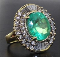 14kt Gold 7.51 ct Oval Emerald & Diamond Ring