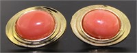 14kt Gold Cabochon Pink Carnelian Earrings
