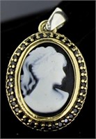 Elegant Cameo Pendant w' Onyx Accents