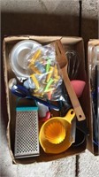 Three flats of miscellaneous kitchen utensils