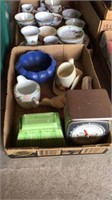 Two flats of misc items including cups