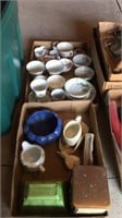 Two flats of misc items including cups