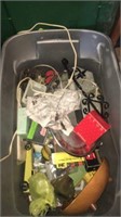 Tote of miscellaneous items including hardware,
