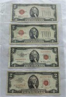 4 1928-1963 Red Seal $2 Dollar Notes