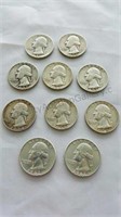 10 Washington 1951-1962 Silver Quarter Coins