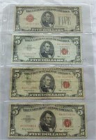 4 1928-1963 Red Seal $5 Dollar Note