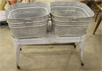 SQUARE WASH TUBS ON ROLLING STAND