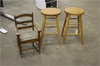 (2) AMISH MADE OAK 24" STOOLS WITH SMALL ROCKING