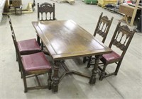 WOODEN DINING TABLE WITH (5) CHAIRS AND PULL OUT