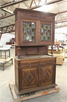 VINTAGE CABINET WITH STAINED GLASS DOORS