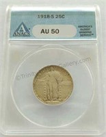 1918-S Standing Liberty Quarter  AU 50 Graded Coin