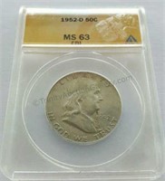 1952-D Franklin MS 63 FBL Half Dollar Graded Coin