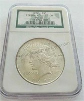 1922 Binion Collection MS63 Peace Silver Dollar