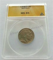 1938-D Buffalo Nickel ANACS MS 65 Graded Coin