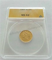 1907 Gold Liberty $2.50 ANACS MS 62 Graded Coin