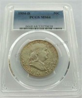 1954-D Franklin Half Dollar PCGS MS 64 Graded Coin
