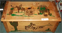 Western Themed Wood Hinged Lid Large Toy Box