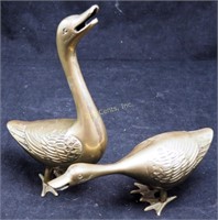 Pair Solid Brass Geese Display Collectibles 9"