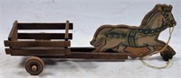 Antique Wood Primitive Toy With Cart 23"