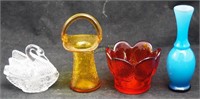 Vintage Colored Glass Collectibles Lot 4 Pieces