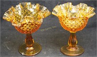 Matched Pair Amber Pedestal Candy Dishes 6"