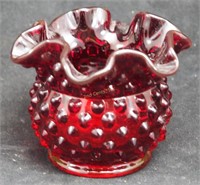 Ruby Fenton 4" Hobnail Fish Bowl Glass Bowl