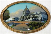 Antique Rare Reverse Painting Us Capital Picture