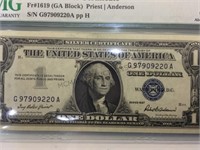 1957 $1 Silver Certificate PMG Fr 1619(GA BLOCK