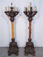 Pair of 7 Light Bronze Torchiere Lamps.Paw Feet.