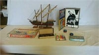 Wood sailboat, games and microscope