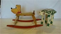Vintage Pluto rocking horse and turtle stool