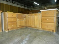 Red Oak wood L shaped corner kitchen cabinets