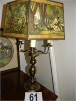 BRASS LAMP WITH HEXAGONAL SHADE 22"
