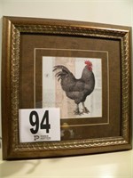 FRAMED MATTED ROOSTER PRINT 15"X15"