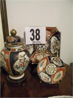 SET OF 3 ASIAN THEMED PIECES - GINGER JAR AND TWO