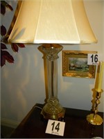 GLASS AND BRASS TABLE LAMP 33"