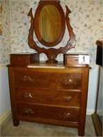 ANTIQUE DRESSER WITH MARBLE TOP 66"X37"X17"