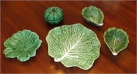 Lot, assorted green leaf serving pieces,