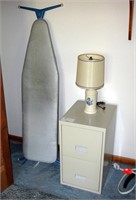 Lot, two-drawer letter file, ironing board