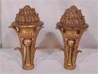 Pair of Carved, Gilt Finials.Flame