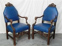 Pair of Hearth Chairs.Ram's Heads