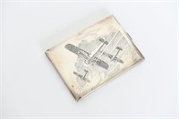 STERLING SILVER AIRPLANE ENGRAVED CIGARETTE BOX