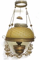 Antique Hobnail Amber Glass Hanging Oil Lamp