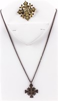 Jewelry Silver Jerusalem Cross Necklace & Brooch