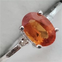 $1300 10K  Orange Sapphire(1ct) 2 Diamond(SI2-I1,H