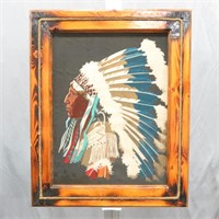 Framed Original Western Indian Chief Felt Painting